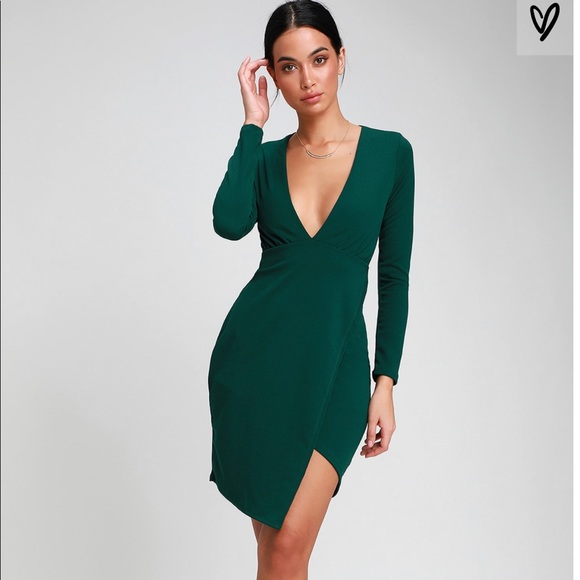 emerald green long sleeve midi dress